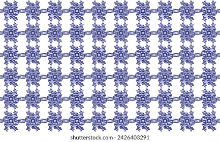 Patrón sin fisuras con flores azules, Patrón sin fisuras con estrellas azules sobre fondo blanco. Flor azul Patrón sin fisuras en azul y blanco. Ilustración del vector, diseño para la impresión de la tela, fondo