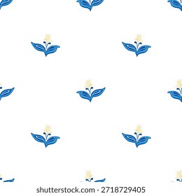 Nahtloses Muster mit blauen Blumen im traditionellen ukrainischen Petrykivka Folk Art Style