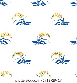 Nahtloses Muster mit blauen Blumen im traditionellen ukrainischen Petrykivka Folk Art Style