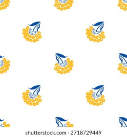 Nahtloses Muster mit blauen Blumen im traditionellen ukrainischen Petrykivka Folk Art Style