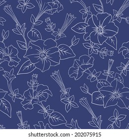 Seamless pattern of blue flowers. Vector illustration