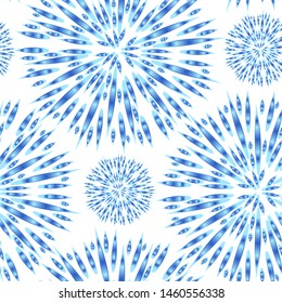 Seamless pattern with blue fluffy stylized snowflakes with gradient shading. For printing fabric, packaging, design of New Year's gifts and cards.