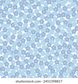 Nahtloses Muster mit Blau Vergiss mich nicht Blüten. Vektorillustration. Für die Hintergrundtextilgewebeumwicklung