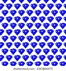 Seamless pattern of blue gems on a white background. Beautiful brilliant sapphire.	
