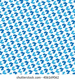 Seamless pattern of blue geometric figures on white background