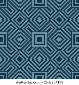 Seamless pattern with blue geometric ornament on dark blue background. Vector illustration