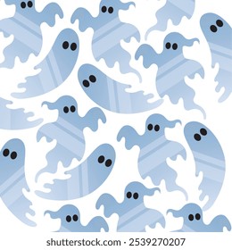 Seamless pattern with blue ghost characters for Halloween-themed decorations, Vector illustration