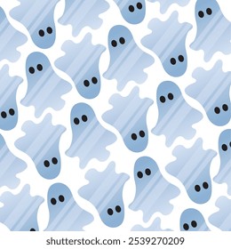 Seamless pattern with blue ghost characters for Halloween-themed decorations, Vector illustration