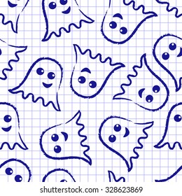seamless pattern of blue ghosts. Halloween