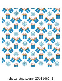 A seamless pattern of blue gift boxes with ribbons, ideal for creating wrapping paper, party designs, or festive projects.
