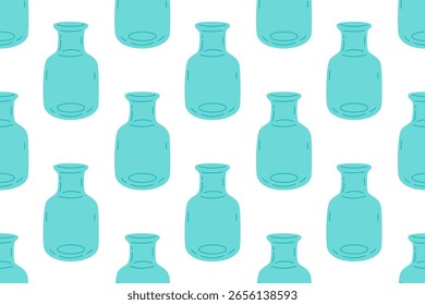 Padrão contínuo de vasos de vidro azul sobre fundo branco