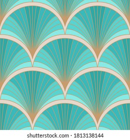 Seamless pattern with blue and golden elements. Art deco style. Vector illustration.