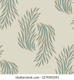 Seamless pattern with blue and golden elements on light beige background. Vector illustration. Fabric print. 