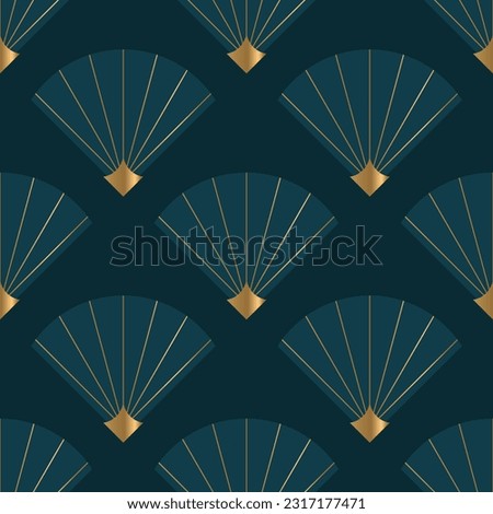 Seamless pattern with blue and golden elements on deep blue. Vector background. 