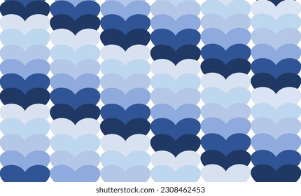 seamless pattern with blue gradient hearts, grid or strip repeat pattern, replete image design for fabric printing