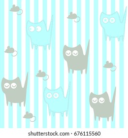 Seamless pattern with blue and gray cats. Vector illustration.