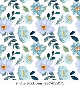 Nahtlose Muster blauer grüner Blumen mit Aquarell für Hintergrund, Stoff, Textilien, Mode, Tapeten, Hochzeit, Banner, Aufkleber, Dekoration usw.