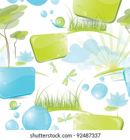 Seamless pattern - Blue and green form with nature elements, illustration, eps-10