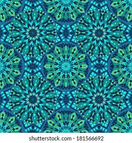 Seamless pattern of blue green Moroccan mosaic 