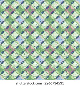 Patrón sin foco. Azul, verde y rosa. Para ropa de verano y primavera.