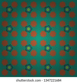 Seamless pattern with blue, green and red flowers and leaves, abstract floral pattern. Tileable vector pattern for wallpaper, cards or fabric.