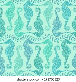 Seamless pattern of blue green seahorse