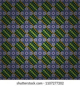 Seamless pattern in blue, green and white colors. Abstract brushed squares textured background.