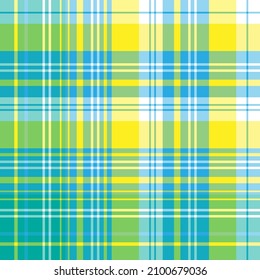 Seamless pattern in blue, green, yellow and white colors for plaid, fabric, textile, clothes, tablecloth and other things. Vector image.