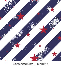 Seamless pattern with blue grunge lines and red stars