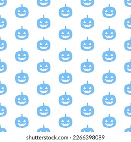 Seamless pattern with blue halloween scary pumpkin