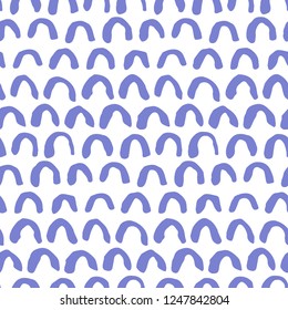 Seamless pattern with blue hand drawn ink semicircles on white background. Childish sketchy elements texture for print design, home decor, textile, wrapping paper, surface