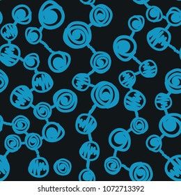 Seamless pattern with blue hand painted dots conneted with each other. Seamless Texture pattern. Vector Illustration.