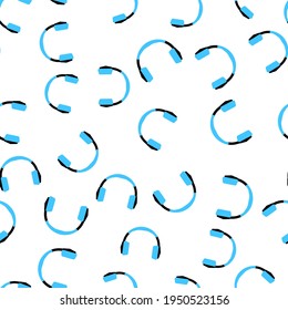 Seamless pattern with blue headphones Icon isolated on white background. Vector illustration