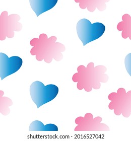 seamless pattern with blue heart with pink cloud illustration on white background. hand drawn vector. cute and elegant. doodle art for wallpaper, wall decoration, backdrop, wrapping paper, fashion. 