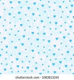 Seamless pattern from the blue hearts and abstract background. Vector illustration