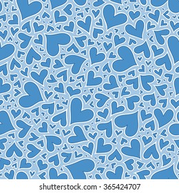 Seamless pattern with blue hearts. Hand drawn background. Template illustrated background for design card, cover, textile