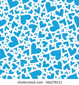 Seamless pattern with blue hearts. Hand drawn background. Template illustrated background for design card, gift paper, textile