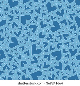 Seamless pattern with blue hearts. Hand drawn background. Template illustrated background for design card, gift paper, textile