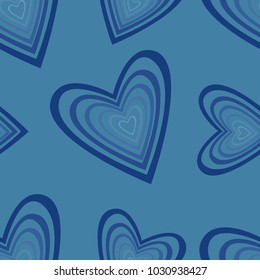 Seamless pattern of blue hearts on a blue background