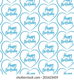 Seamless pattern with blue hearts on a white background. Happy birthday. Pastel color. Vector.