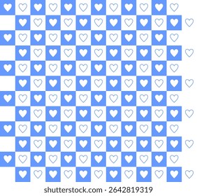 Seamless pattern with blue hearts on white background. Vector illustration.