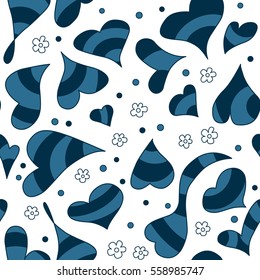 Seamless pattern of blue hearts on a white background