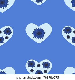 Seamless pattern of blue hearts on a blue background