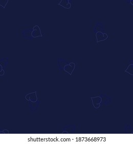 Seamless pattern of blue hearts. Romantic pattern of scattered chaotic two hearts. Festive endless drawing for Valentine, decor or packaging. Vector illustration. Flat style.