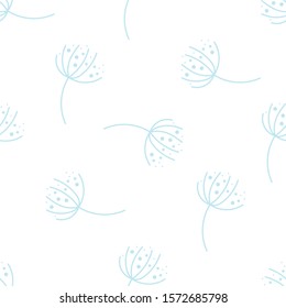 Seamless pattern blue herbs on white background
