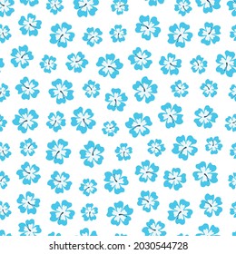 Seamless pattern with blue hibiscus flowers