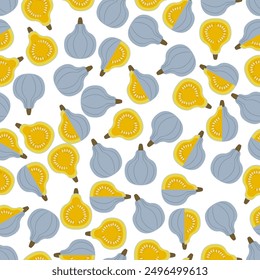 Seamless pattern with Blue hubbard squash. Winter squash. Fruit and vegetables. Flat style. Isolated vector illustration.