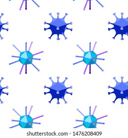 Seamless pattern with blue icosahedral viruses on white background