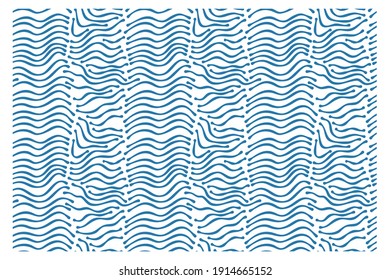 Seamless pattern with blue ink lines waves.