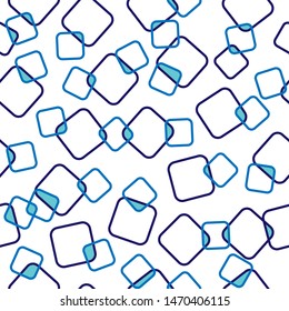Seamless pattern of blue intersecting squares, transparent background. Ideal for textiles, packaging, paper printing, simple backgrounds and textures.